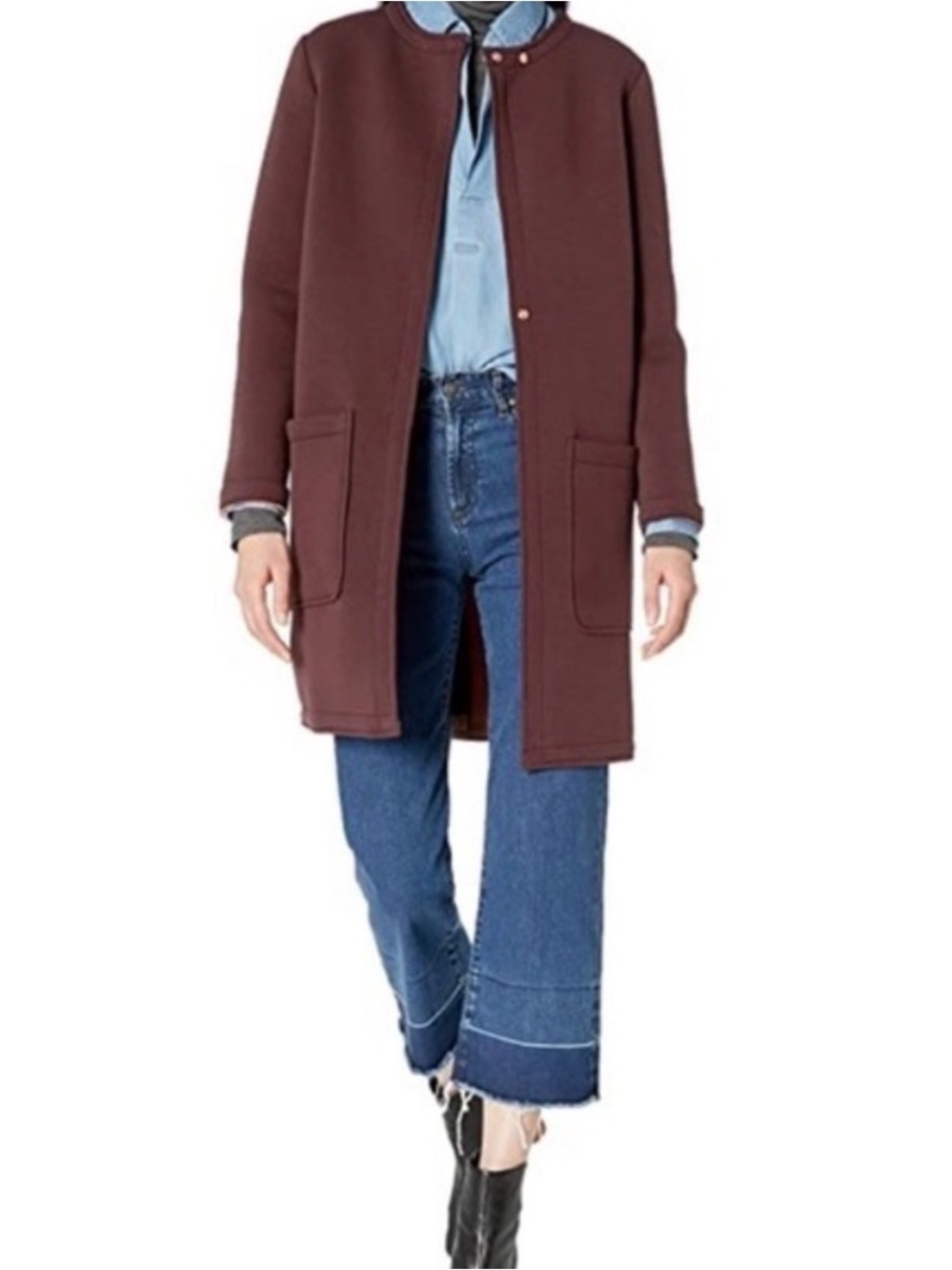Avec Les Filles Crew Neck Longline Topper Coat/Jacket in Dark Fudge Size XL